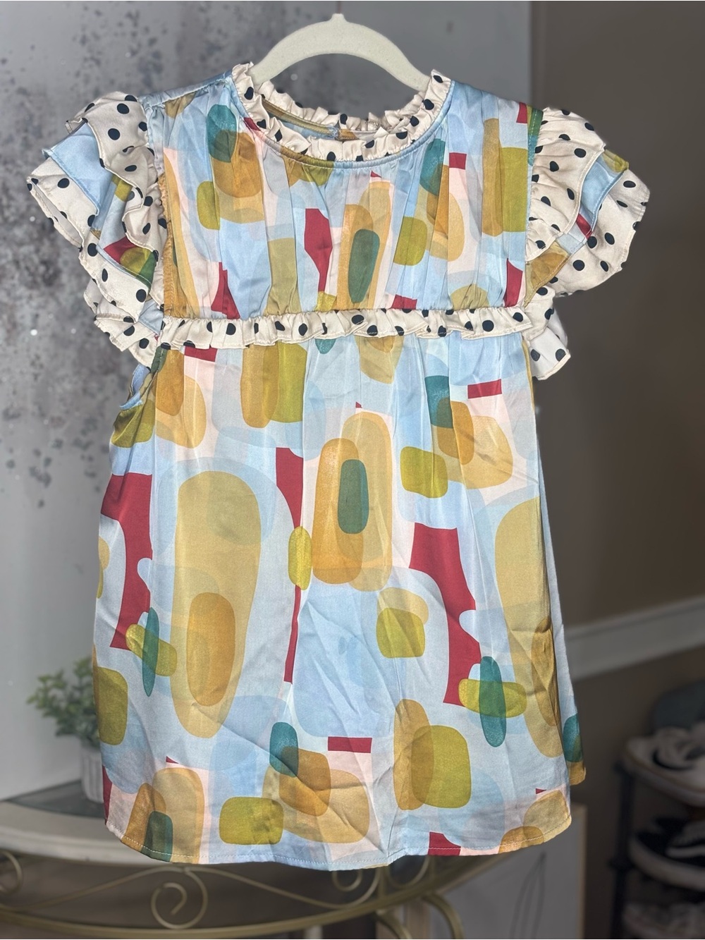 Women’s Multicolor Abstract Print Ruffle Blouse